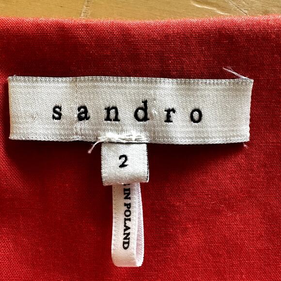 Sandro 3/4 Sleeve Wool Sheath Mini Dress Round Neck Shoulder Zip Red 2 - Picture 3 of 5